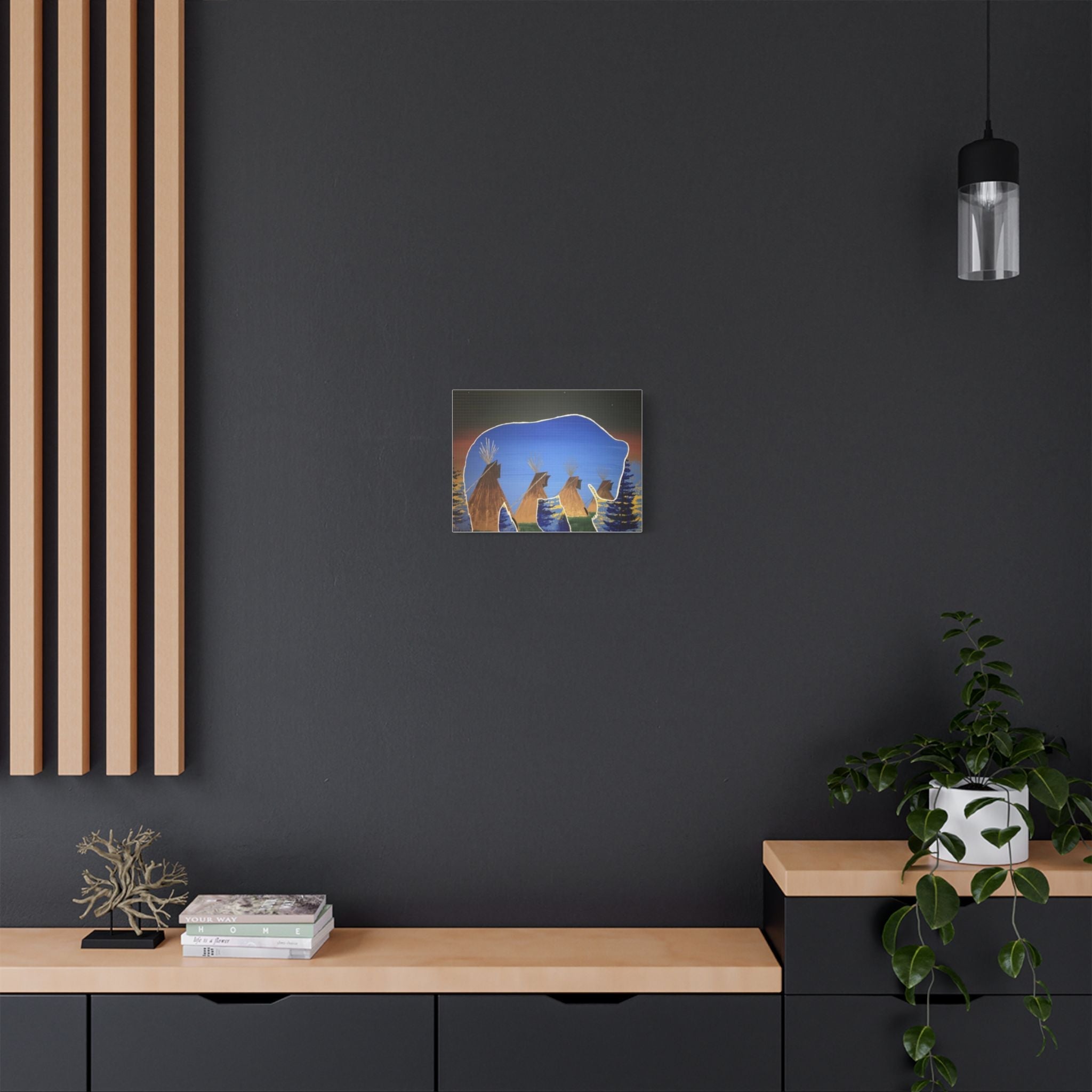 Canvas Wall Art — Native-Inspired Bear & Teepees Satin Stretched Print - Art by Seepengoose: The Plug Clothing Company