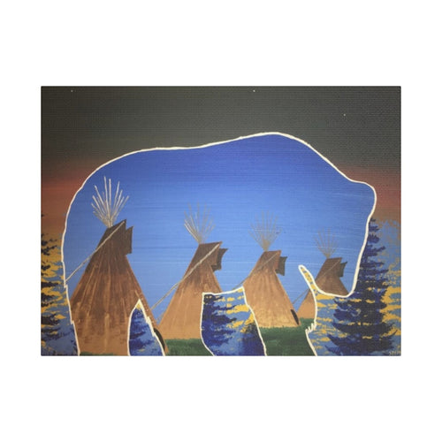 Canvas Wall Art — Native-Inspired Bear & Teepees Satin Stretched Print - Art by Seepengoose: The Plug Clothing Company