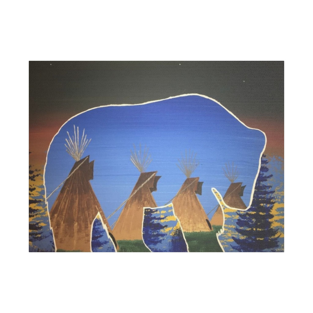 Canvas Wall Art — Native-Inspired Bear & Teepees Satin Stretched Print - Art by Seepengoose: The Plug Clothing Company