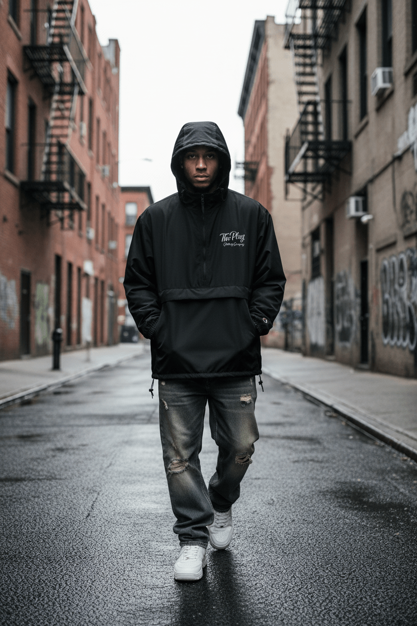 Champion Packable Anorak Jacket collab with the Plug C.C. - Art by Seepengoose: The Plug Clothing Company