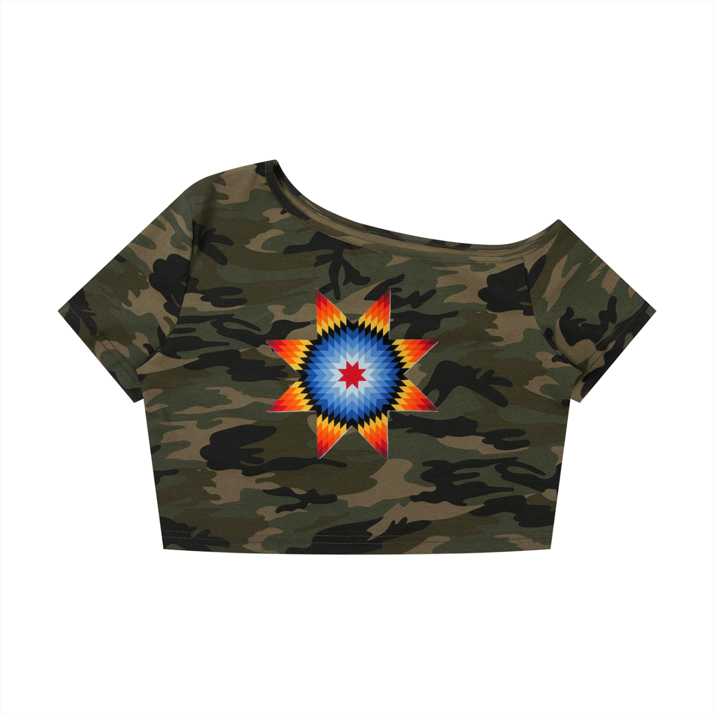 Women's Camo Off-Shoulder Crop T-Shirt - Shes the Plug