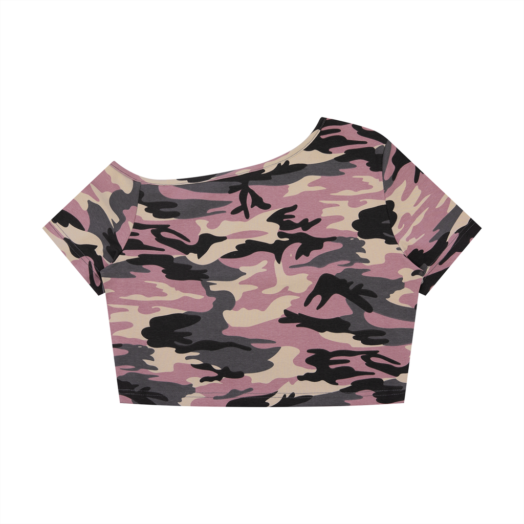 Women's Camo Off-Shoulder Crop T-Shirt - Shes the Plug