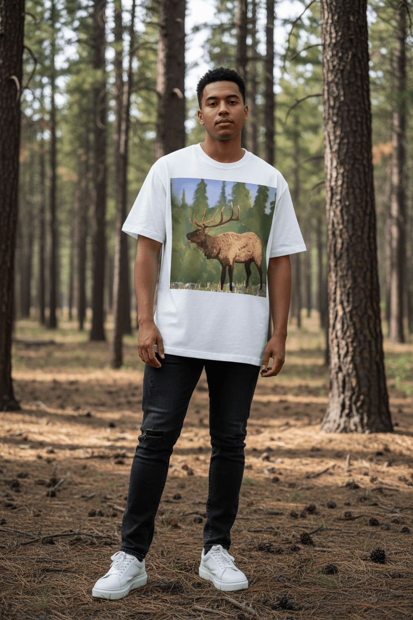 Elk Print Essential Heavyweight Cotton T-Shirt - Art by Seepengoose: The Plug Clothing Company