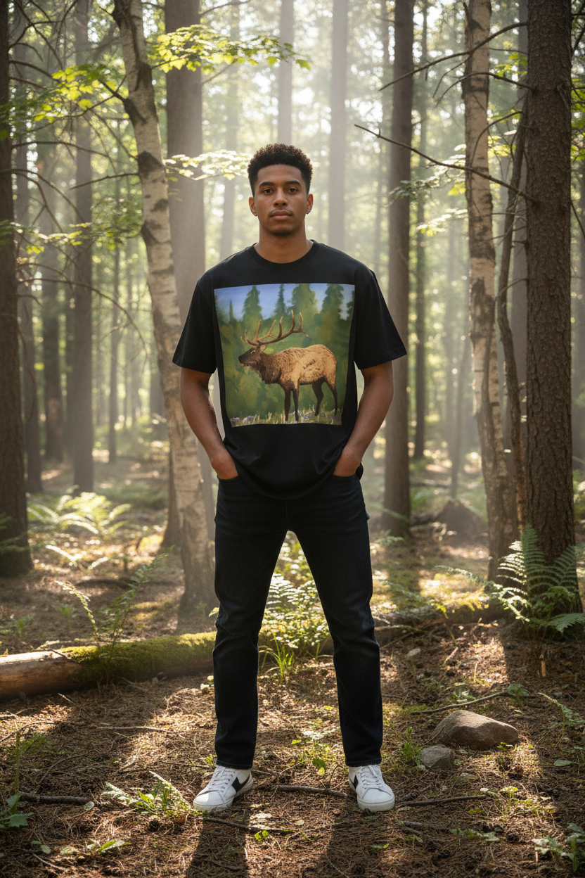 Elk Print Tee - Black Lifestyle