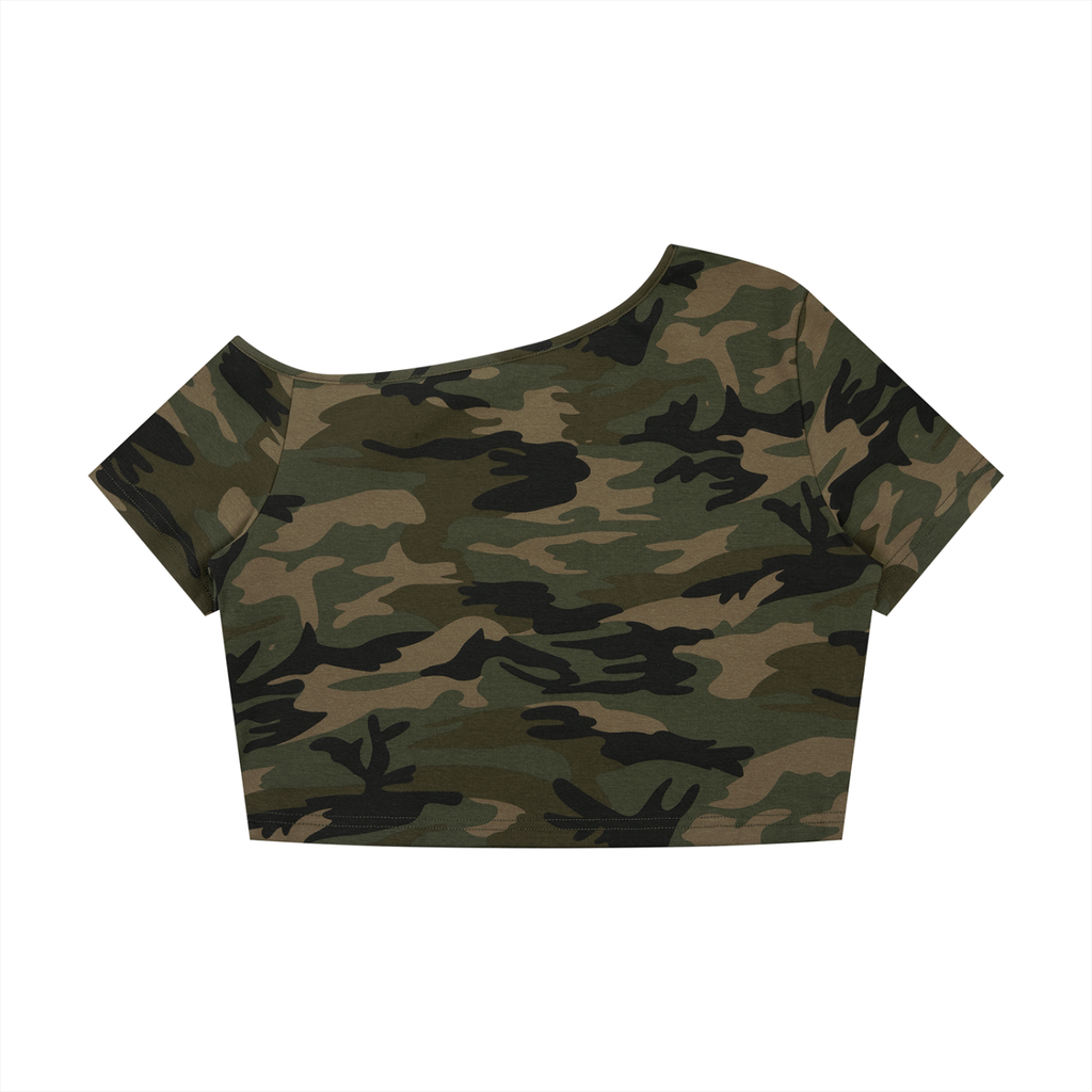 Women's Camo Off-Shoulder Crop T-Shirt - Shes the Plug