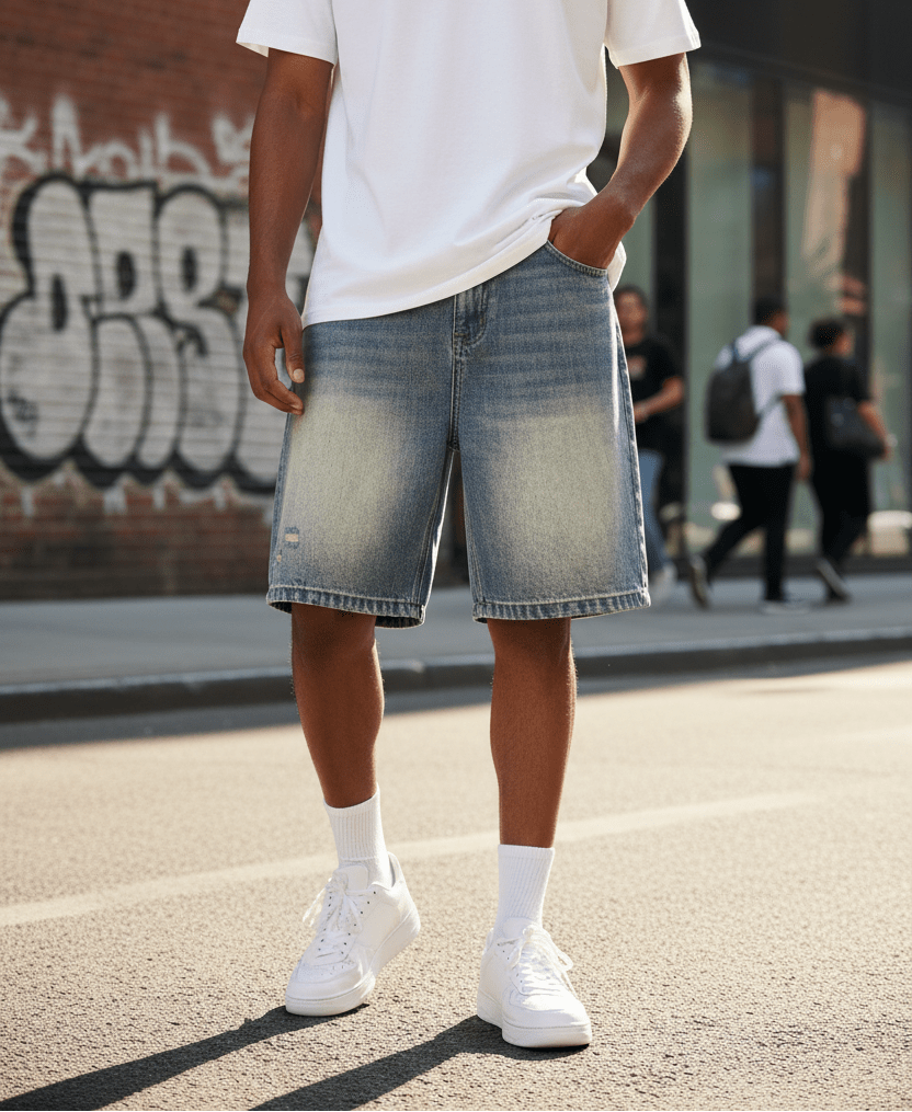 Faded Distressed Baggy Denim Shorts | The Plug Clothing Co. - Art by Seepengoose: The Plug Clothing Company