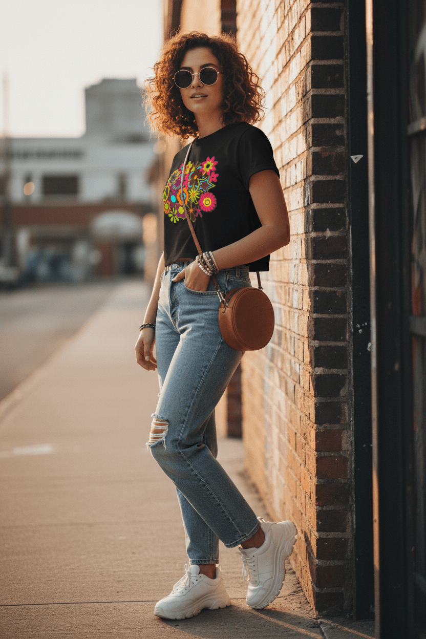 Flower Power: Women's Crewneck Crop T-Shirt - Art by Seepengoose: The Plug Clothing Company