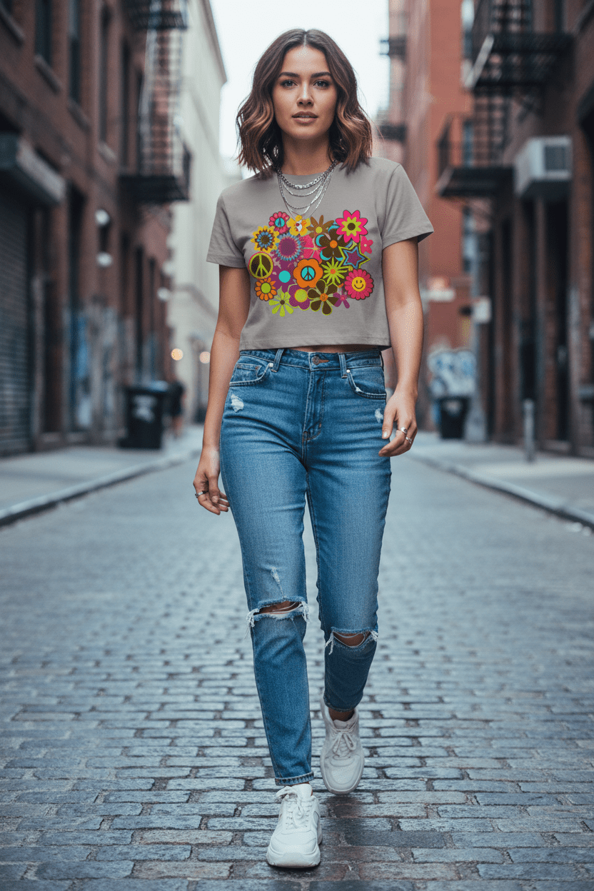 Flower Power: Women's Crewneck Crop T-Shirt - Art by Seepengoose: The Plug Clothing Company