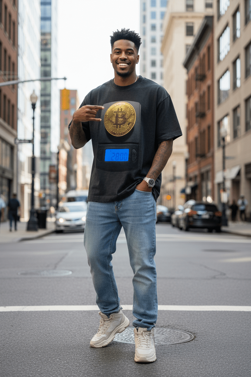 Heavyweight Vintage Bitcoin & Bench T-Shirt - Art by Seepengoose: The Plug Clothing Company