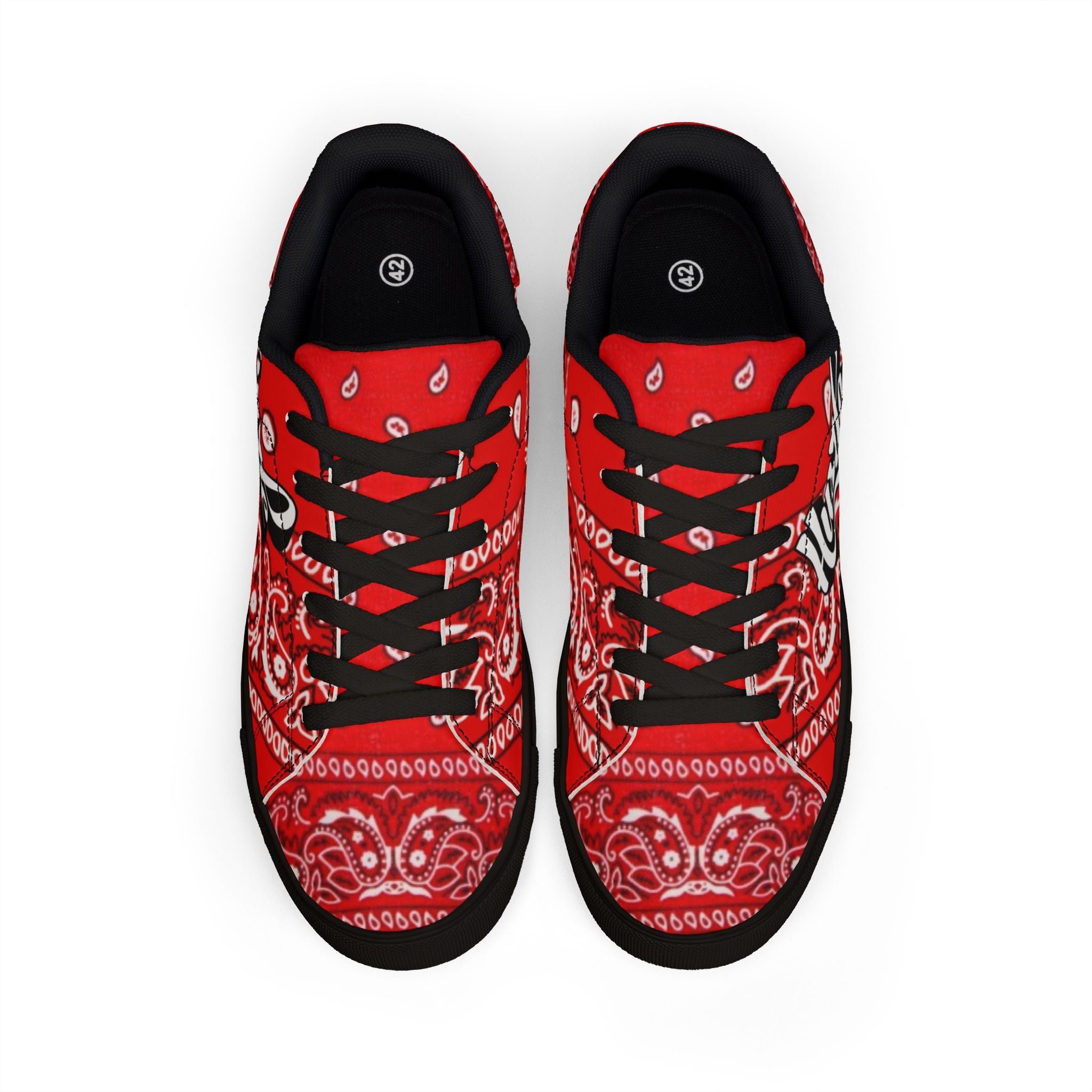 Hustle Red Bandana Low-Top Sneakers | The Plug Clothing Co. - Art by Seepengoose: The Plug Clothing Company