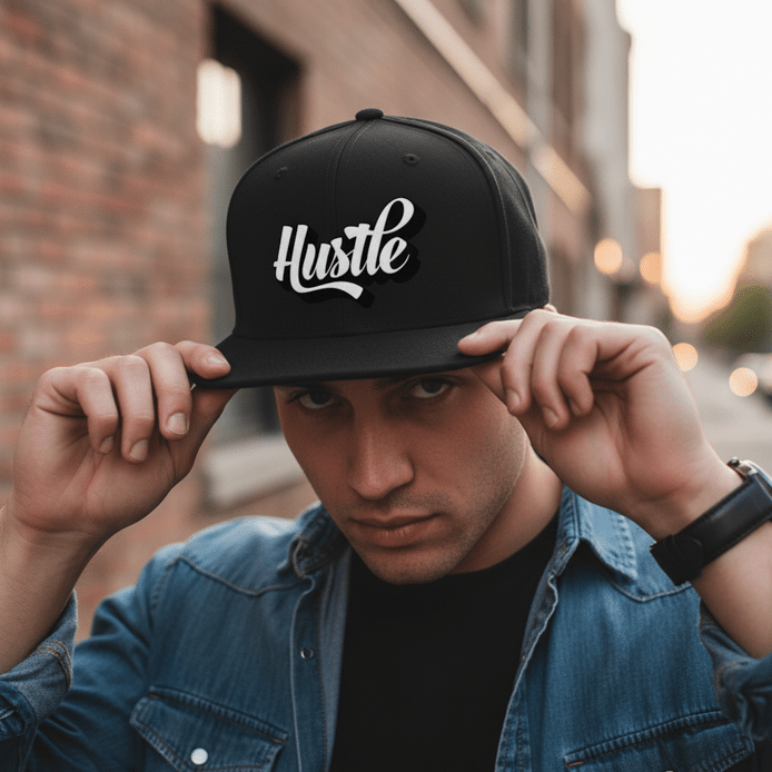 Hustle Snapback Hat — Embroidered Streetwear Hustle Cap - Art by Seepengoose: The Plug Clothing Company