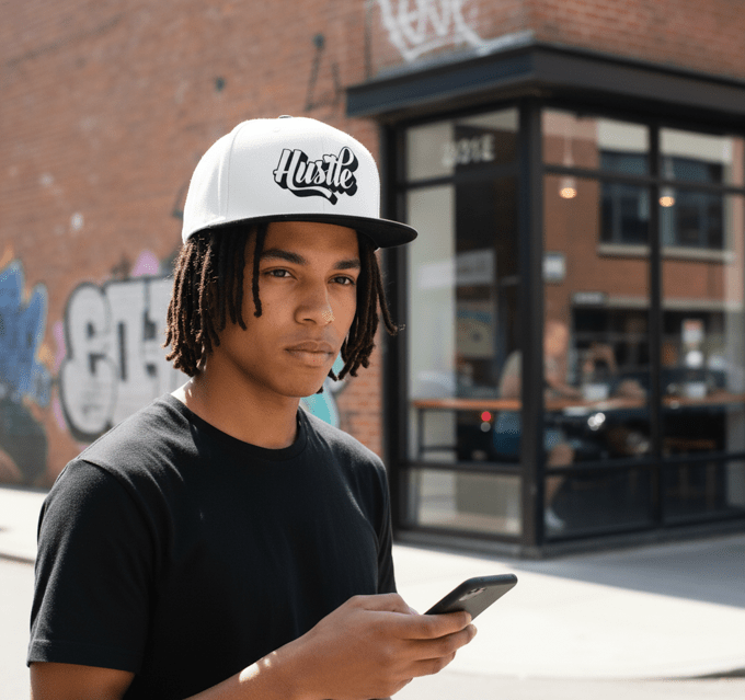 Hustle Snapback Hat — Embroidered Streetwear Hustle Cap - Art by Seepengoose: The Plug Clothing Company
