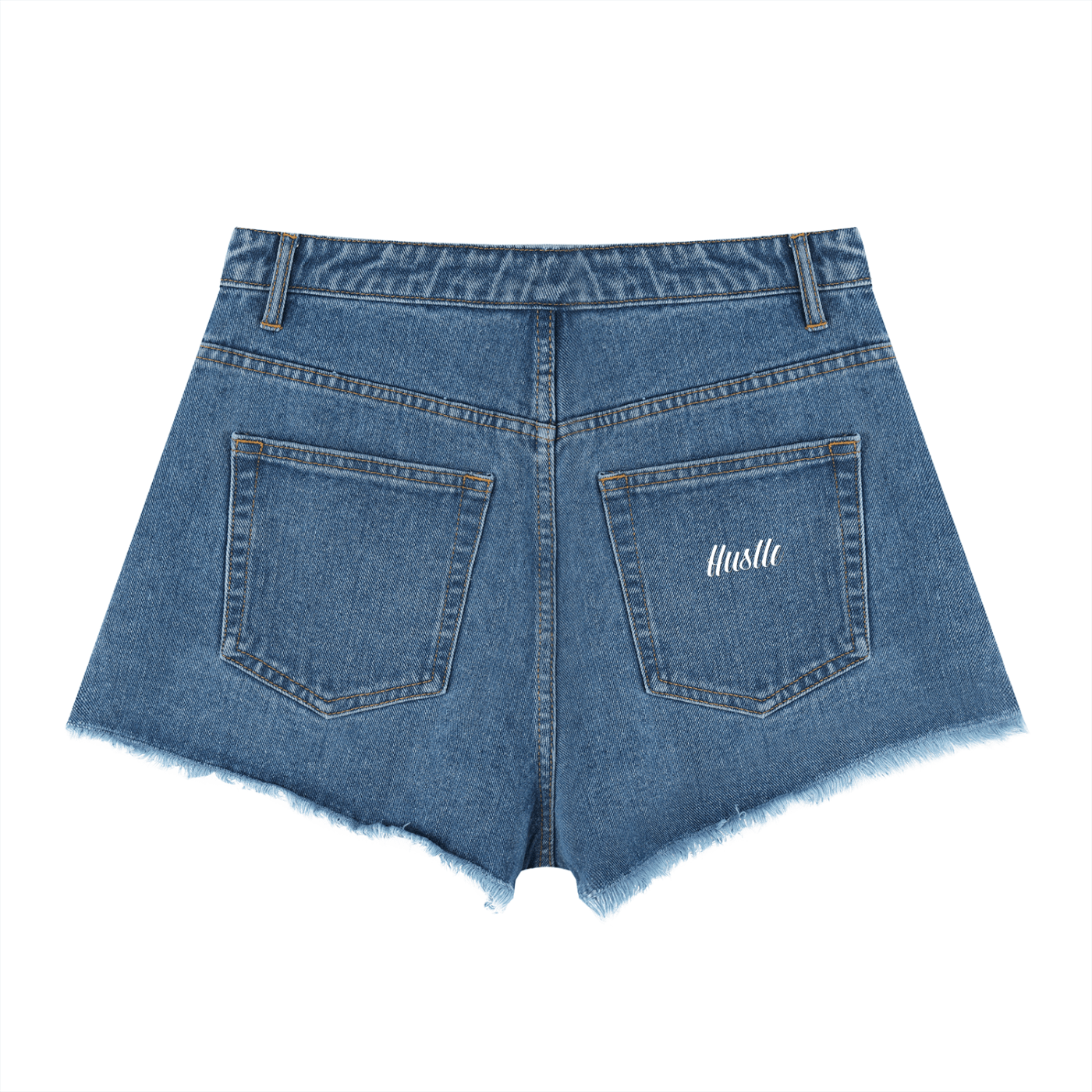 Hustle: Women’s Vintage Wash High Rise Denim Shorts - Art by Seepengoose: The Plug Clothing Company