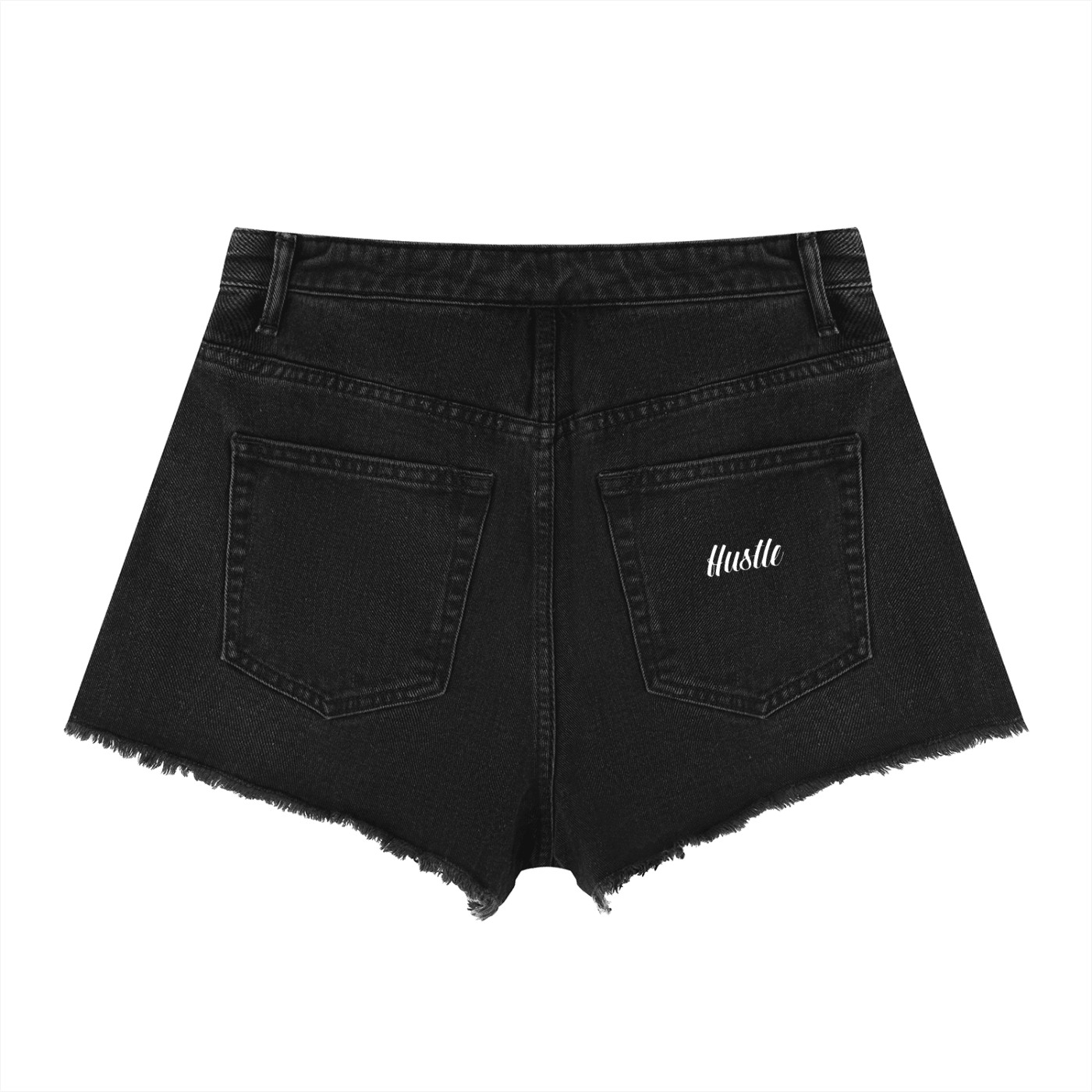 Hustle: Women’s Vintage Wash High Rise Denim Shorts - Art by Seepengoose: The Plug Clothing Company
