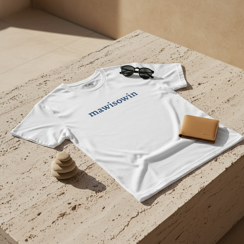 Mawisowin tee flat lay on stone surface