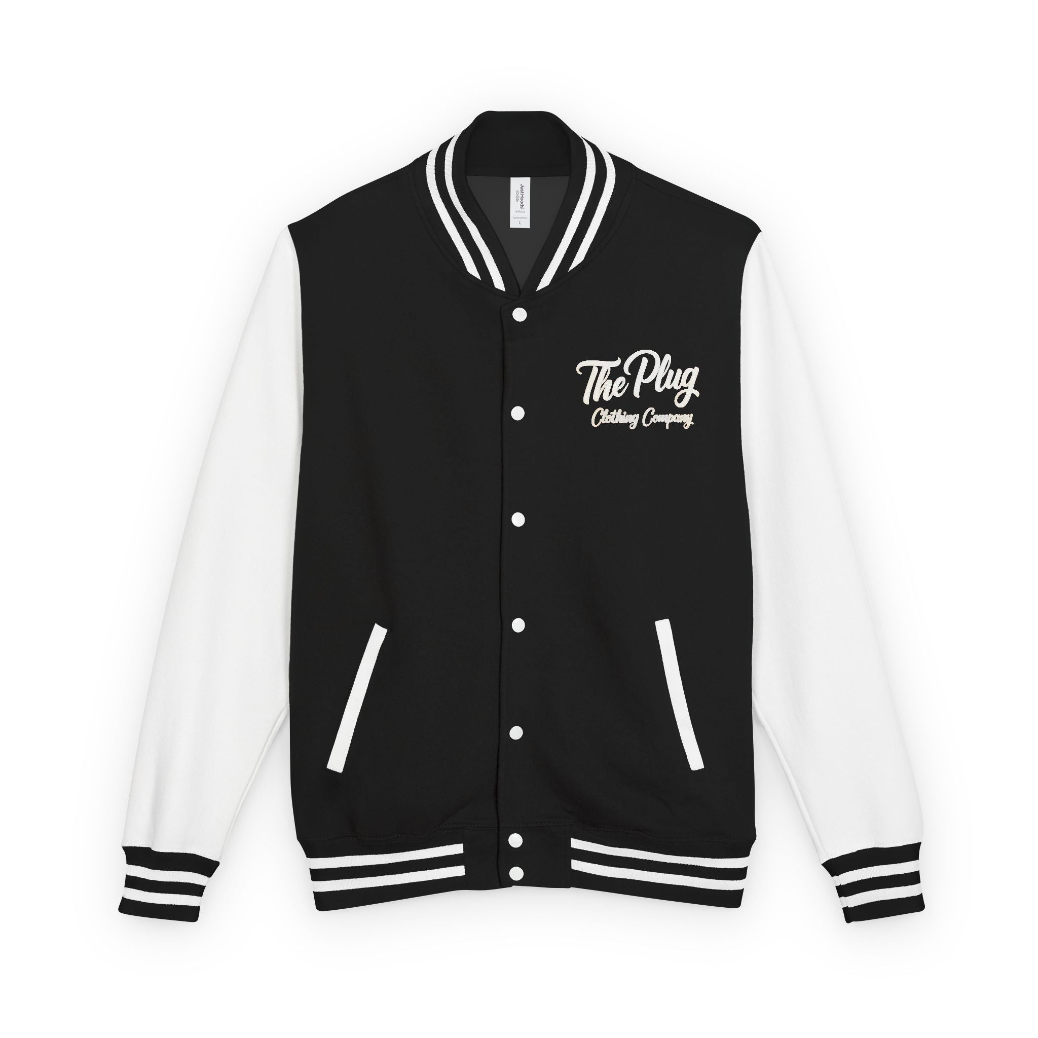 Letterman Jacket — The Plug Premium Clothing Script Logo - Art by Seepengoose: The Plug Clothing Company