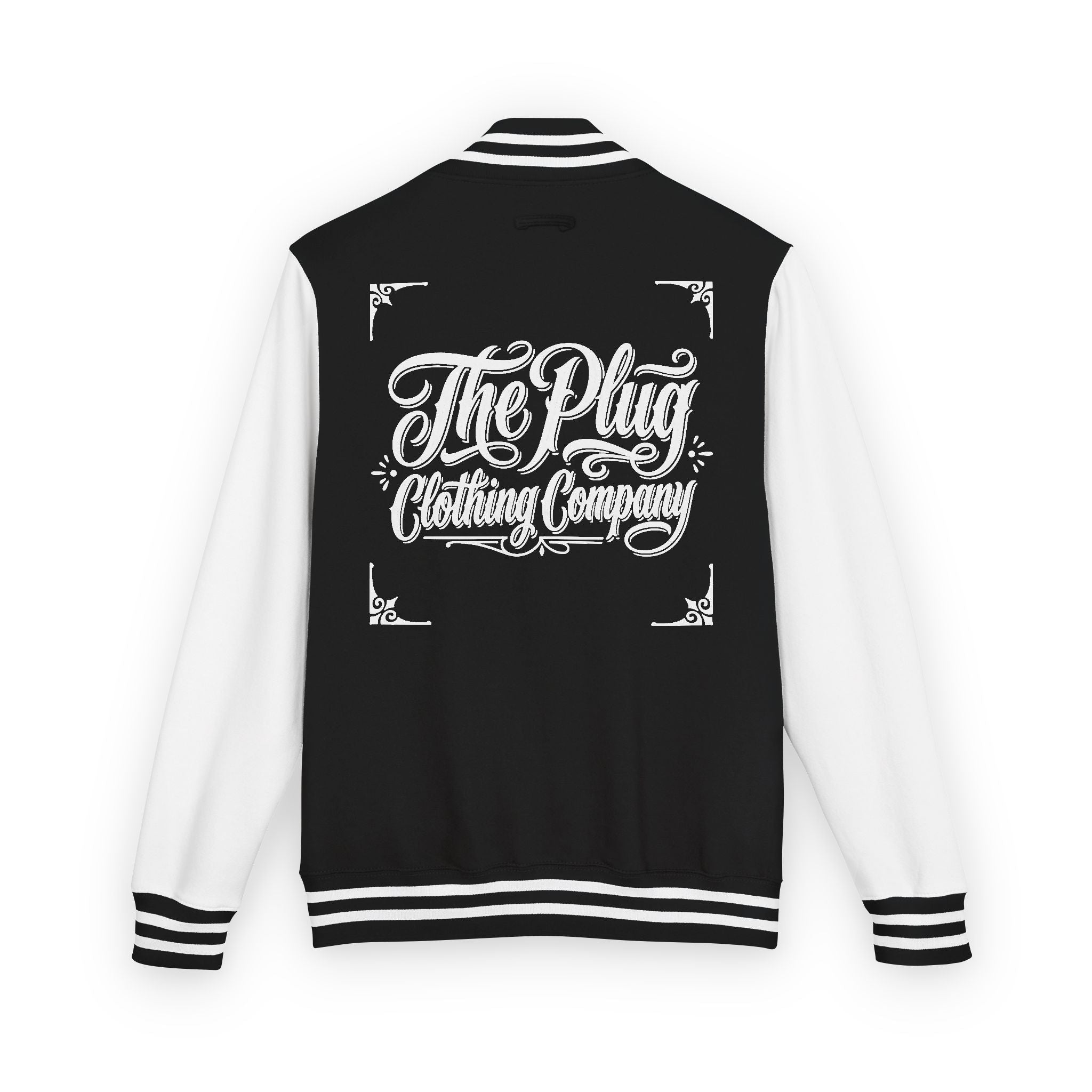 Letterman Jacket — The Plug Premium Clothing Script Logo - Art by Seepengoose: The Plug Clothing Company