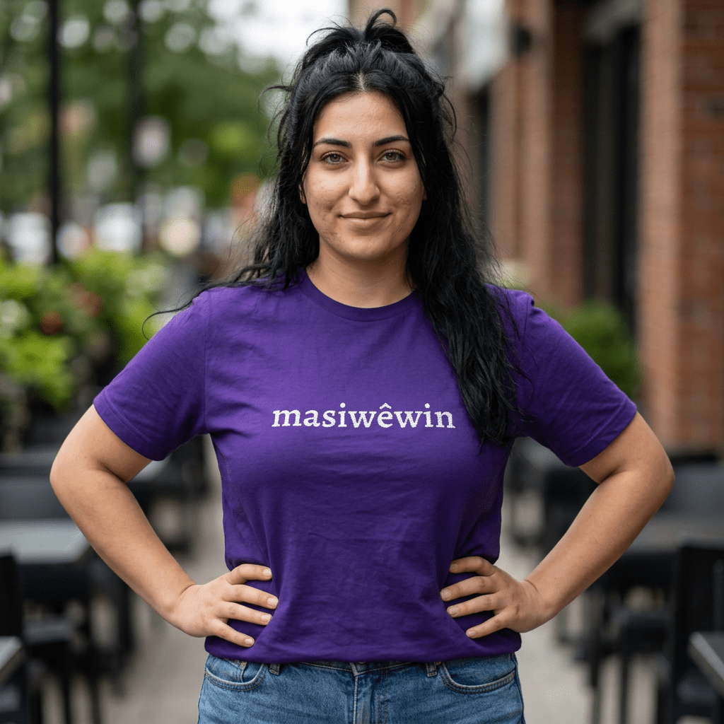 masiwêwin Script Tee - Cree Native Language T-Shirt - Art by Seepengoose: The Plug Clothing Company
