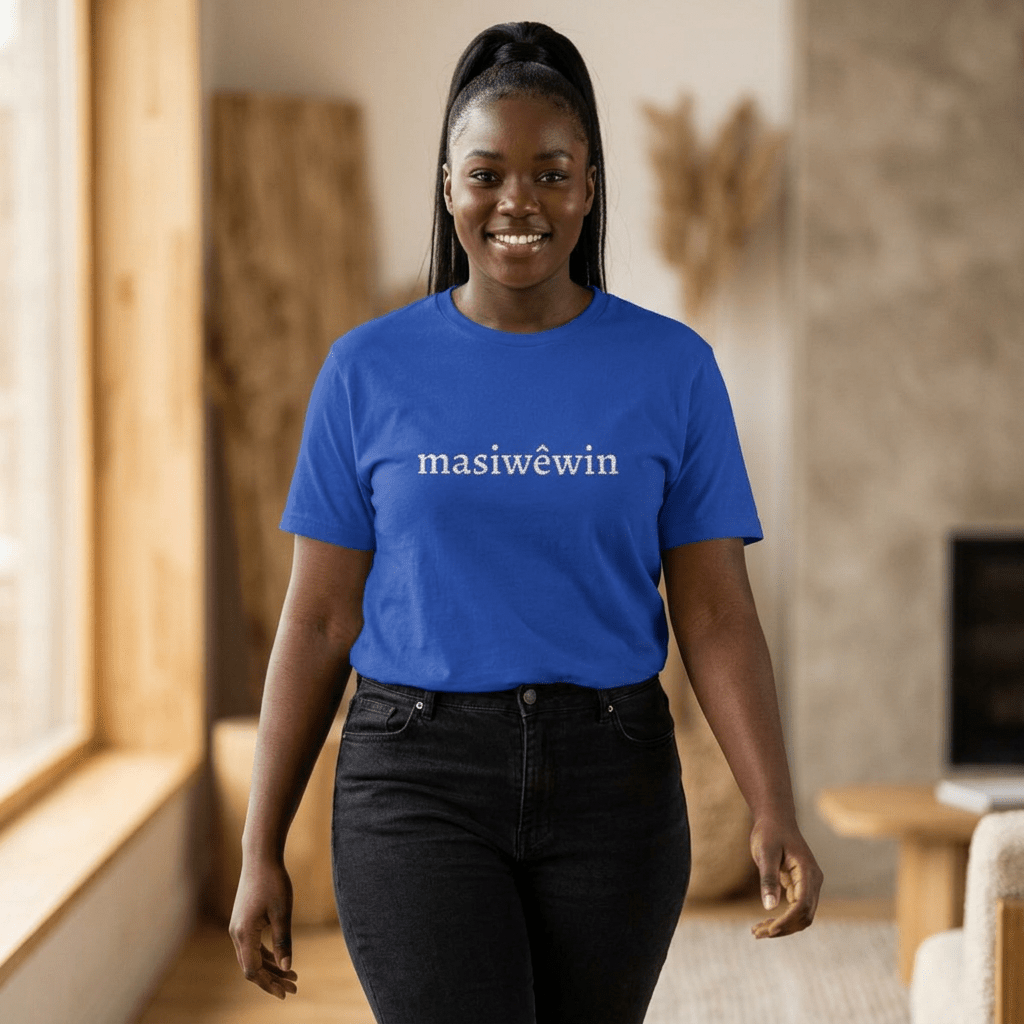 masiwêwin Script Tee - Cree Native Language T-Shirt - Art by Seepengoose: The Plug Clothing Company