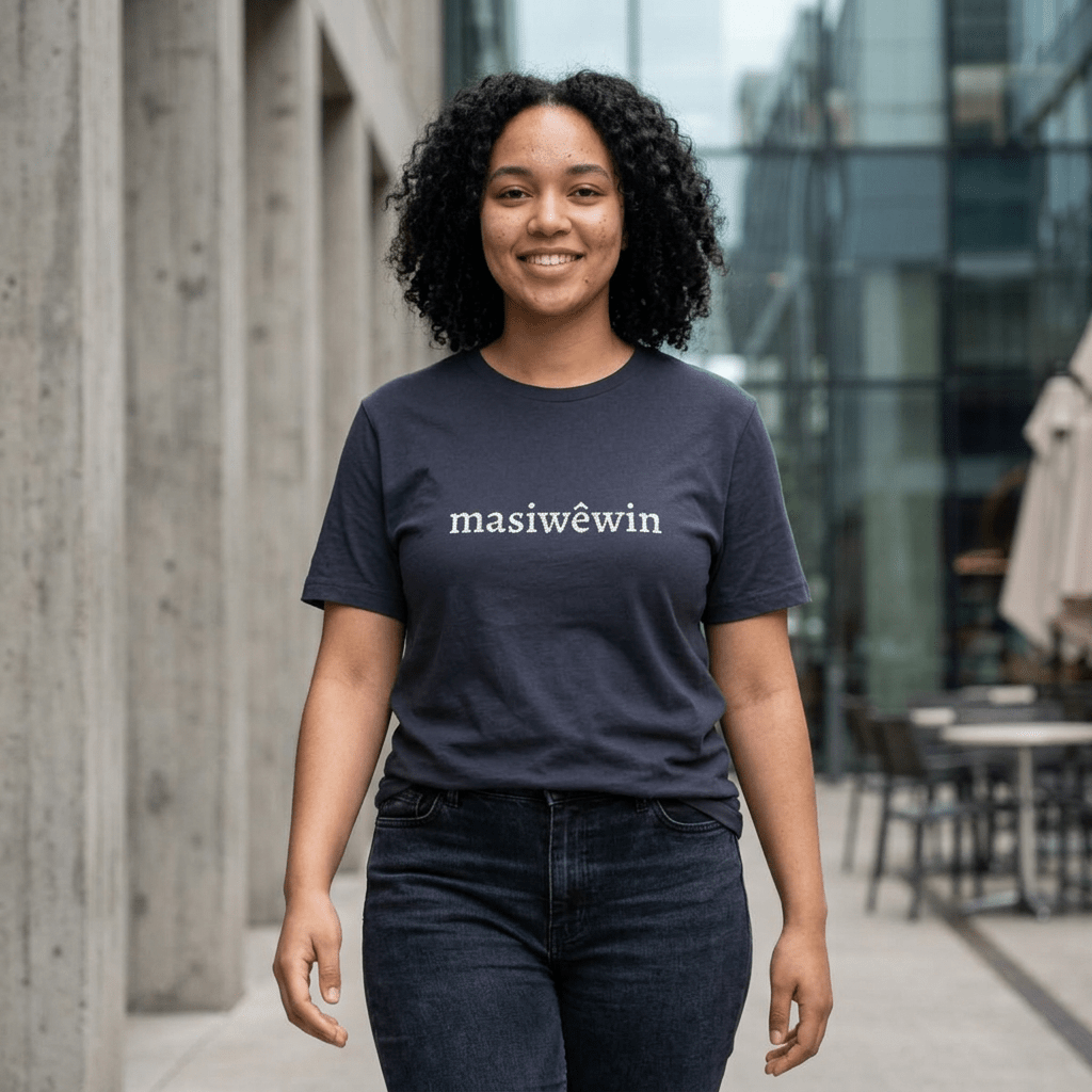 masiwêwin Script Tee - Cree Native Language T-Shirt - Art by Seepengoose: The Plug Clothing Company