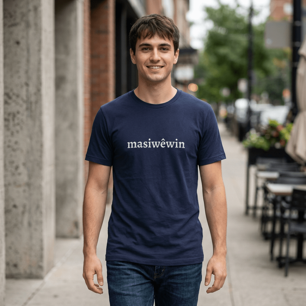 masiwêwin Script Tee - Cree Native Language T-Shirt - Art by Seepengoose: The Plug Clothing Company