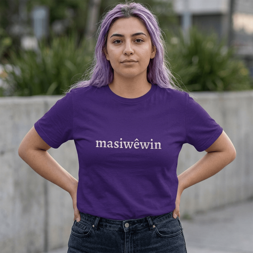 masiwêwin Script Tee - Cree Native Language T-Shirt - Art by Seepengoose: The Plug Clothing Company