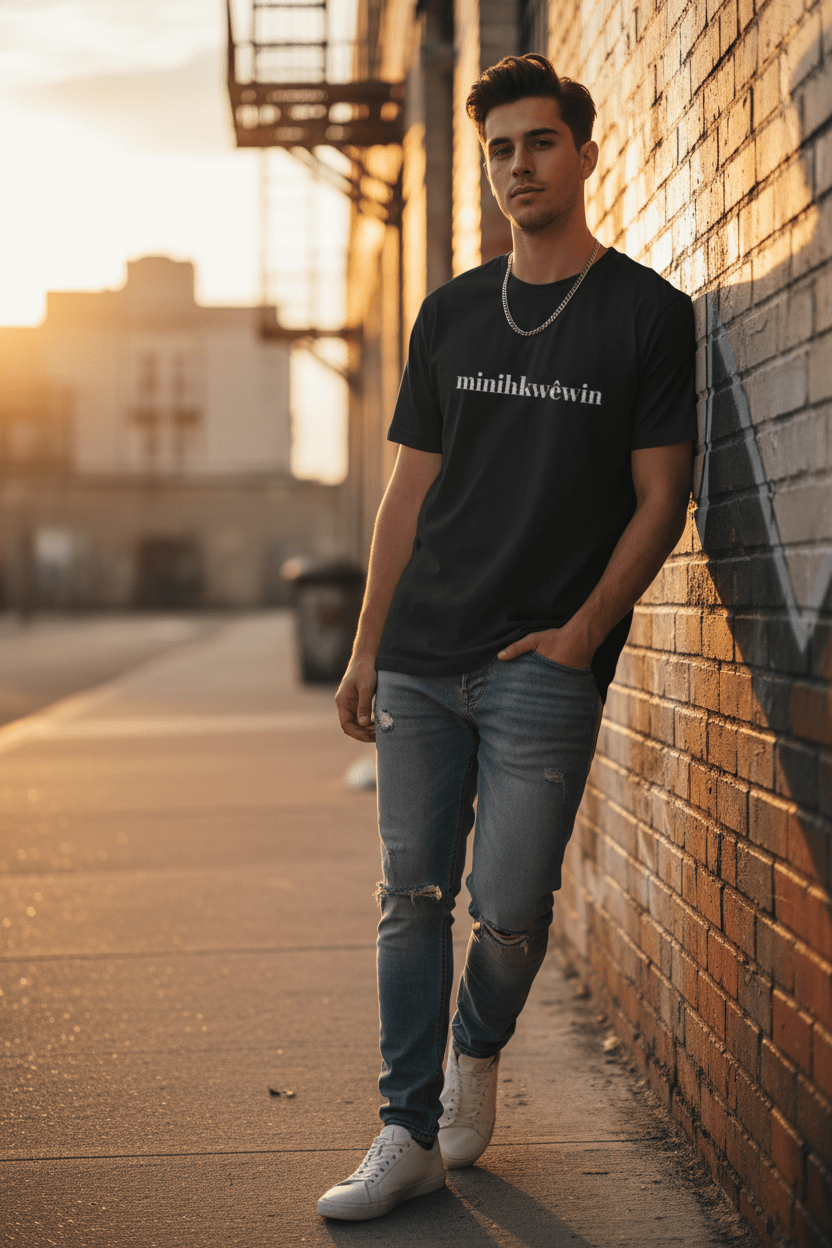 Minimalist "minihkwêwin" Tee — Short Sleeve T-Shirt - Art by Seepengoose: The Plug Clothing Company