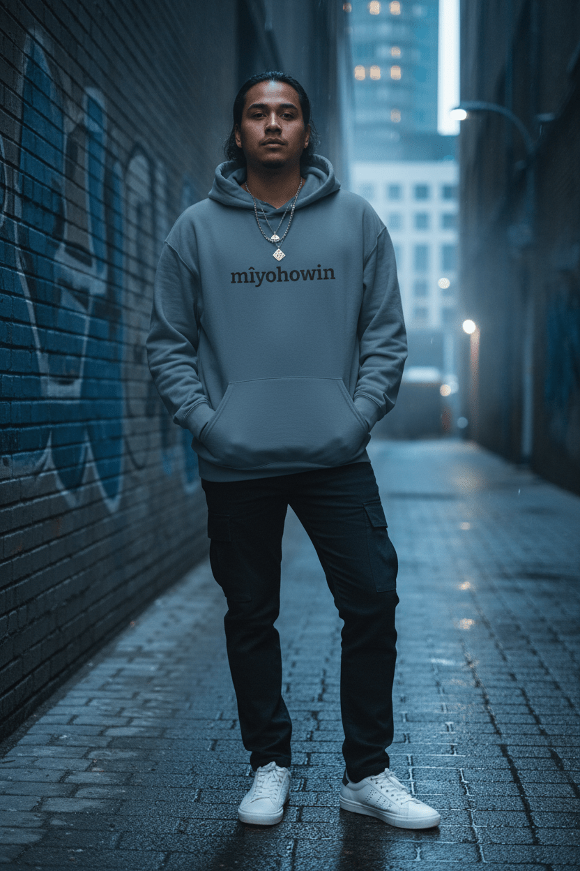 "mîyohowin" Minimalist White Hoodie - Art by Seepengoose: The Plug Clothing Company