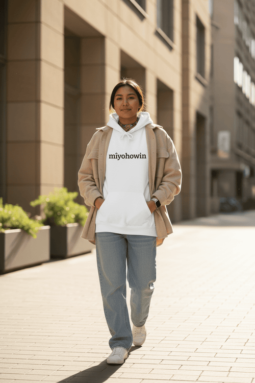"mîyohowin" Minimalist White Hoodie - Art by Seepengoose: The Plug Clothing Company