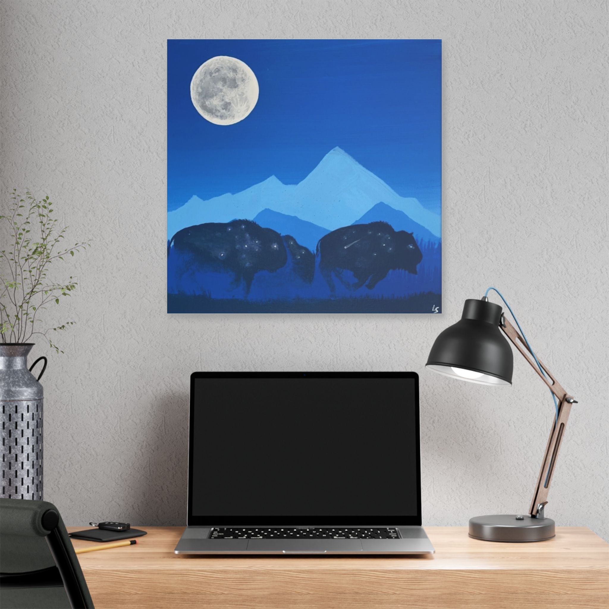 Moonlight Bison Canvas — Blue Mountain Wildlife Wall Art - Art by Seepengoose: The Plug Clothing Company