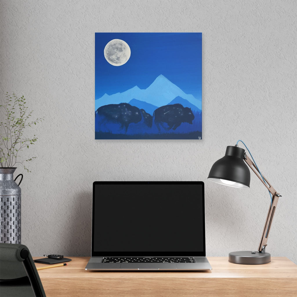 Moonlight Bison Canvas — Blue Mountain Wildlife Wall Art - Art by Seepengoose: The Plug Clothing Company