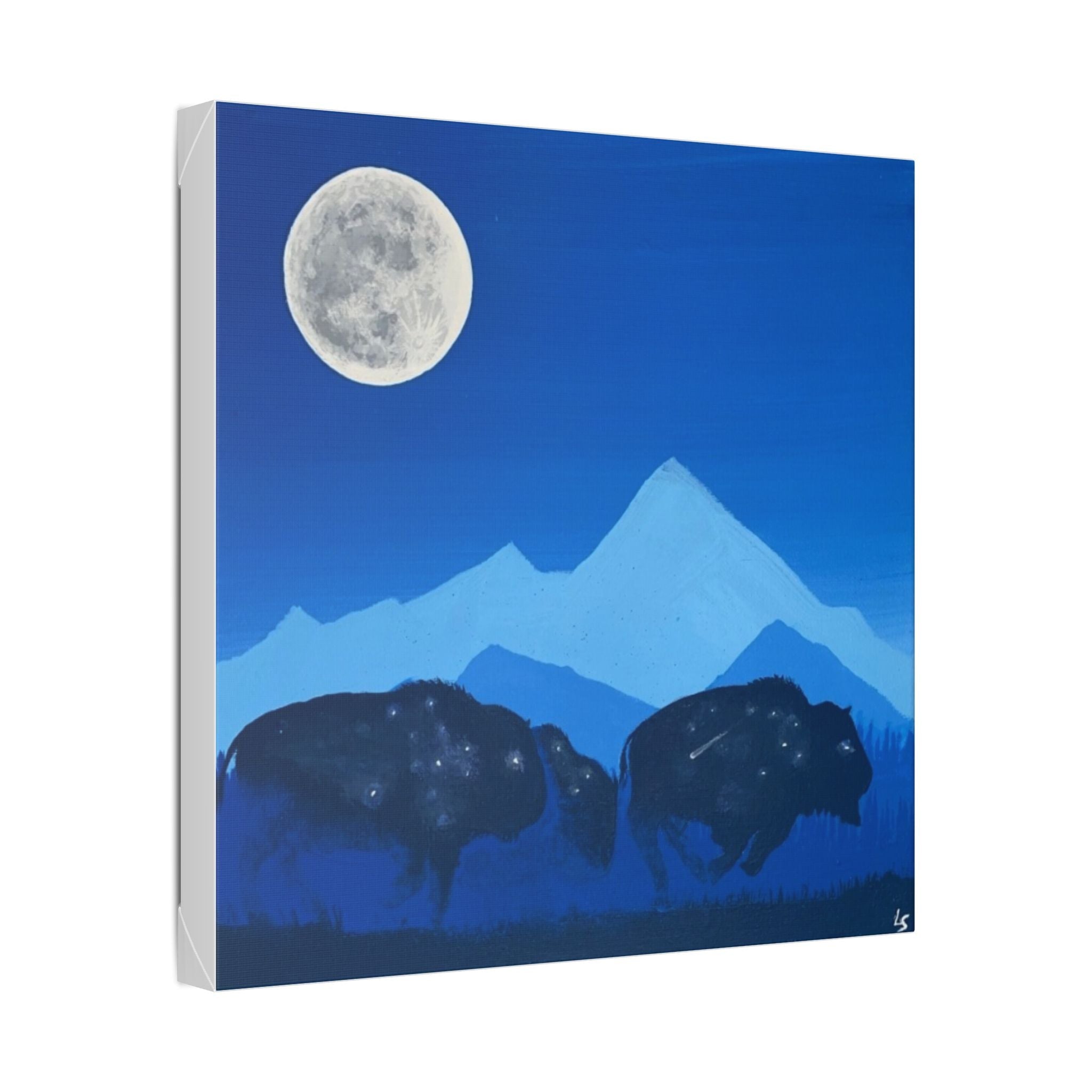 Moonlight Bison Canvas — Blue Mountain Wildlife Wall Art - Art by Seepengoose: The Plug Clothing Company