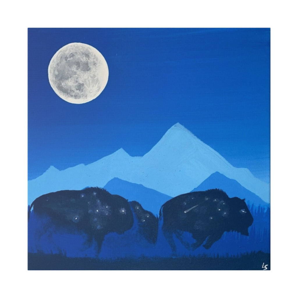 Moonlight Bison Canvas — Blue Mountain Wildlife Wall Art - Art by Seepengoose: The Plug Clothing Company