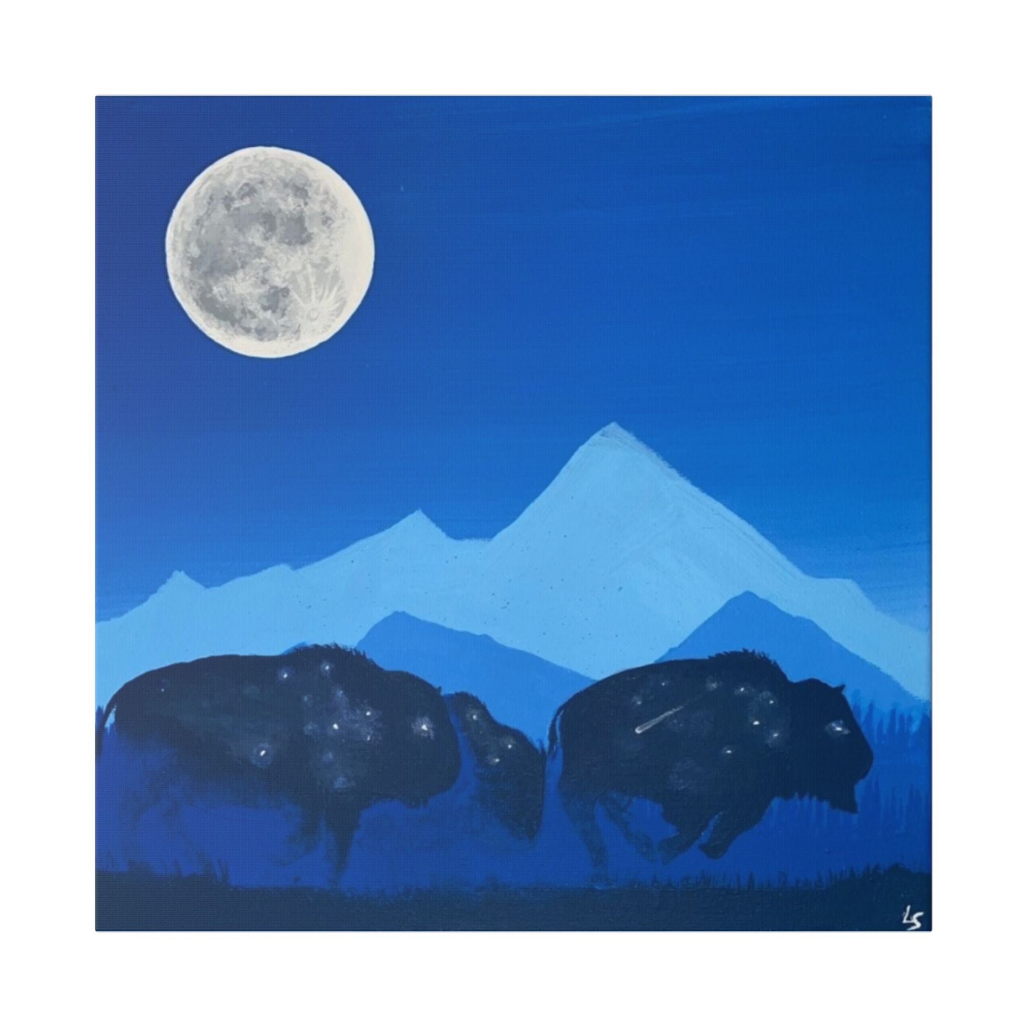 Moonlight Bison Canvas — Blue Mountain Wildlife Wall Art - Art by Seepengoose: The Plug Clothing Company