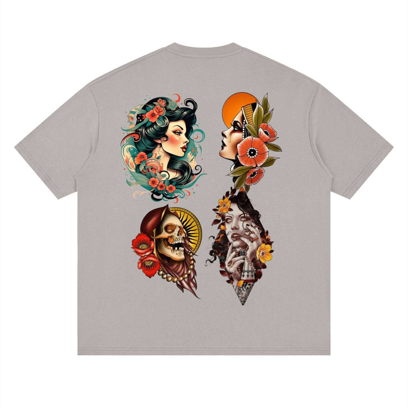 Neo Traditional Tattoo: Plug C.C. Streetwear Loose Drop Shoulder T-Shirt - Art by Seepengoose: The Plug Clothing Company