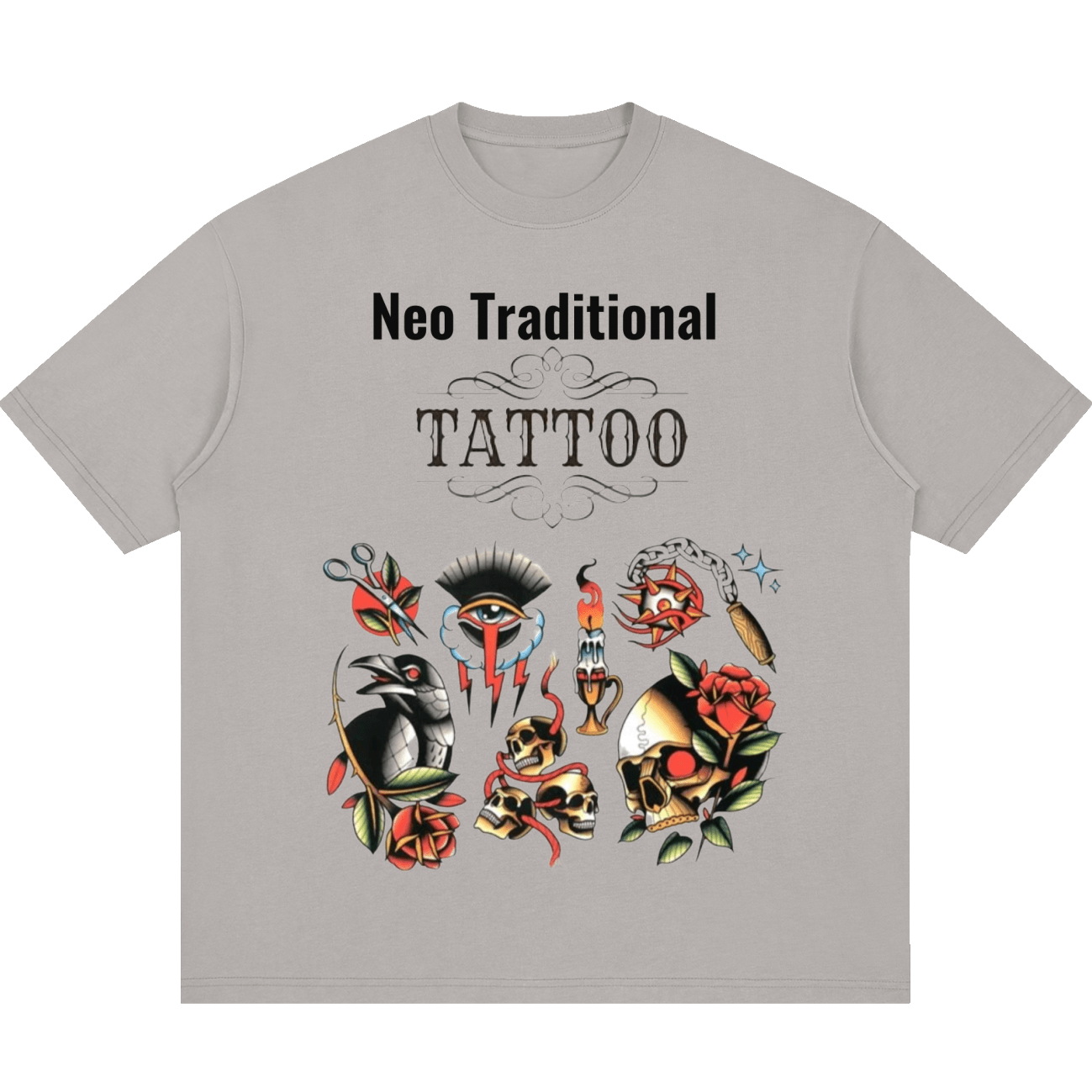 Neo Traditional Tattoo: Plug C.C. Streetwear Loose Drop Shoulder T-Shirt - Art by Seepengoose: The Plug Clothing Company