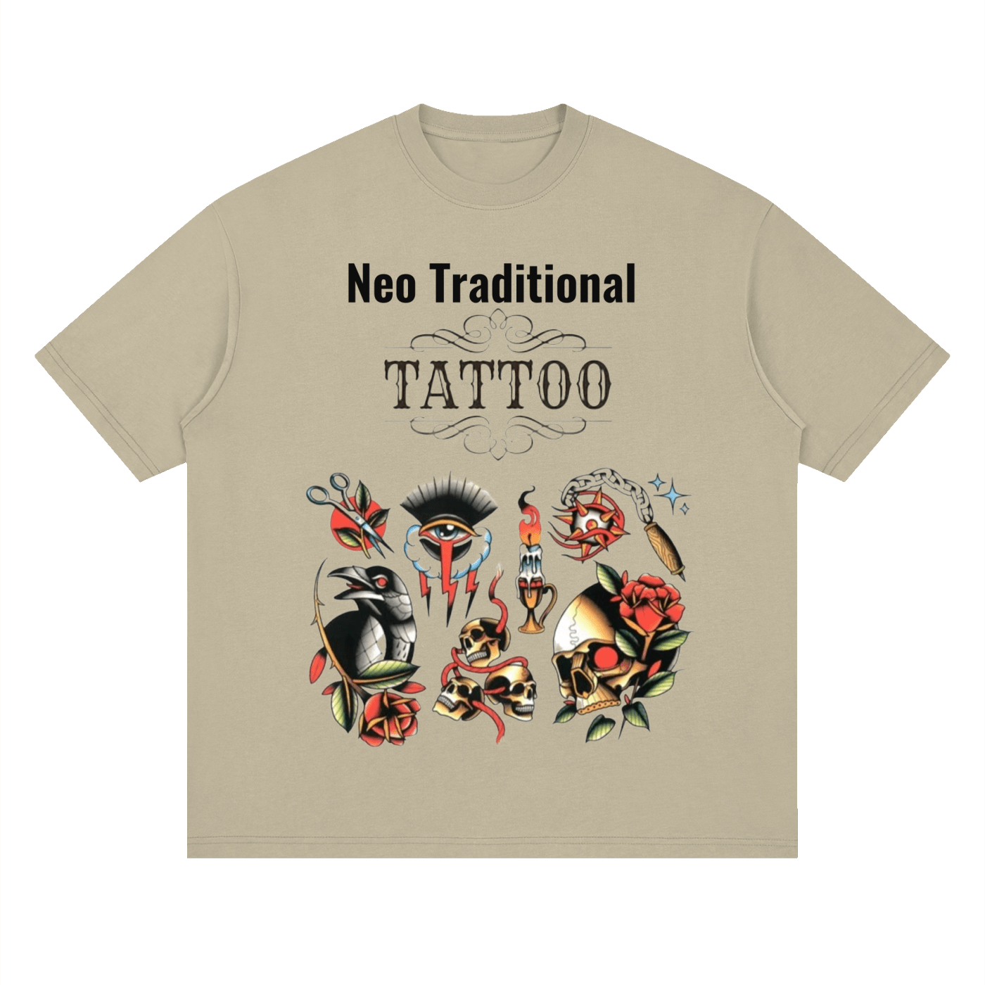 Neo Traditional Tattoo: Plug C.C. Streetwear Loose Drop Shoulder T-Shirt - Art by Seepengoose: The Plug Clothing Company