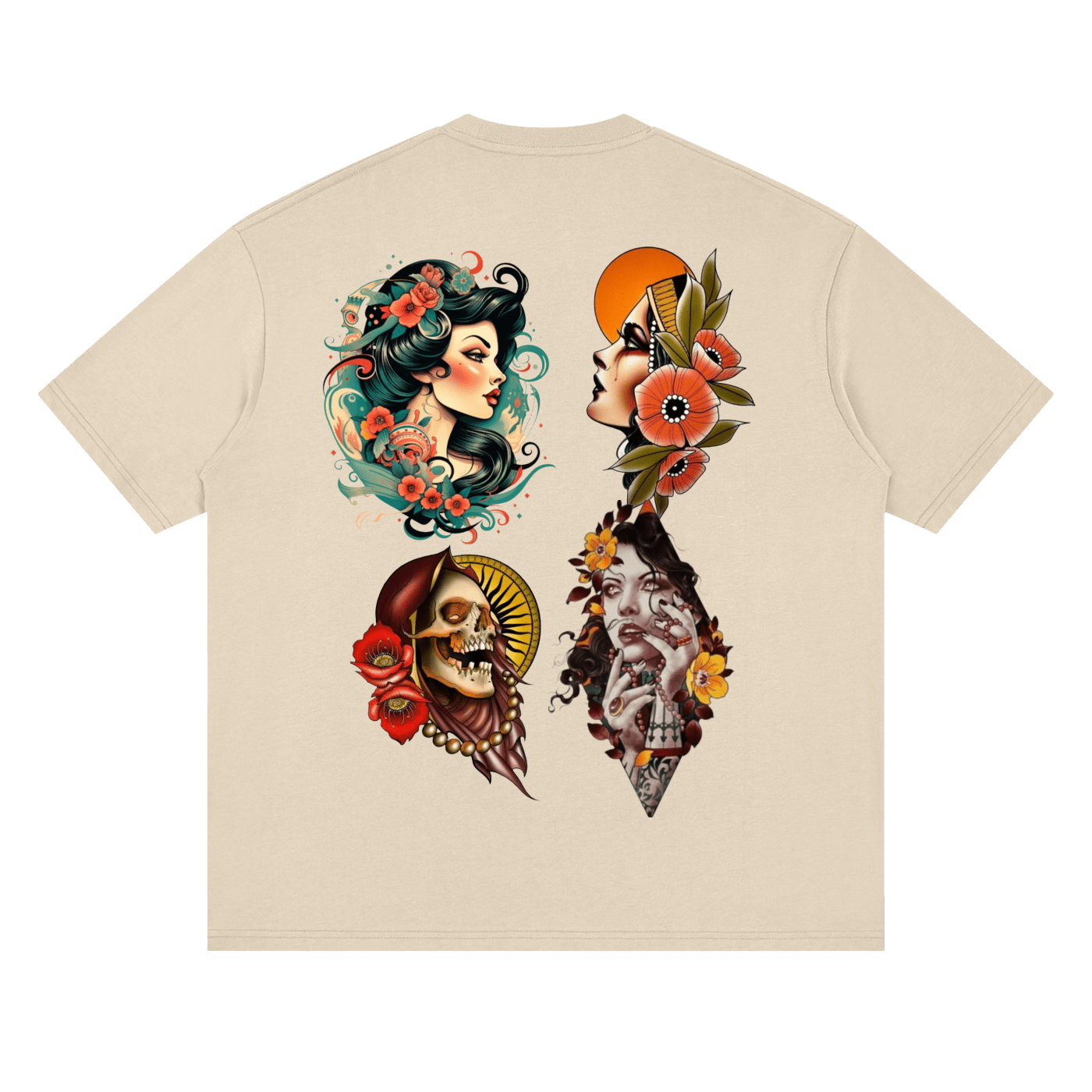 Neo Traditional Tattoo: Plug C.C. Streetwear Loose Drop Shoulder T-Shirt - Art by Seepengoose: The Plug Clothing Company