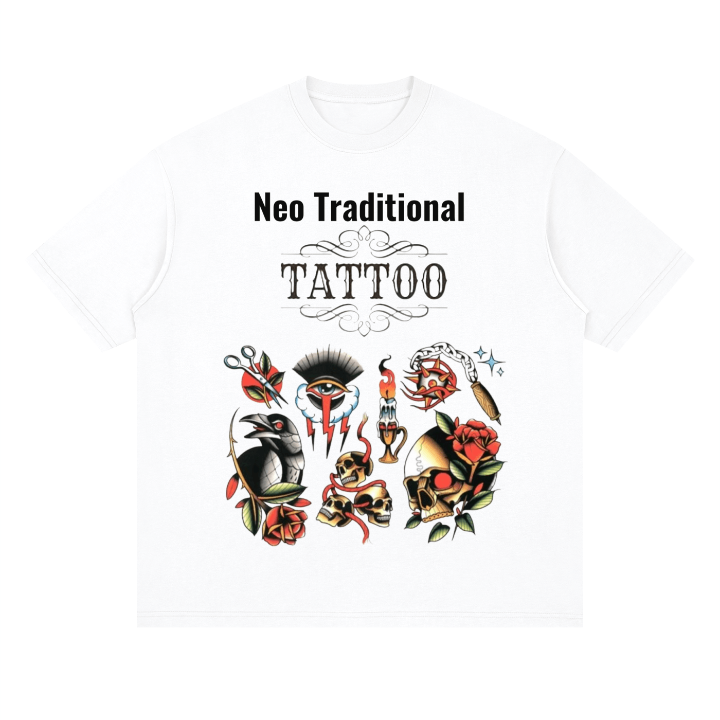 Neo Traditional Tattoo: Plug C.C. Streetwear Loose Drop Shoulder T-Shirt - Art by Seepengoose: The Plug Clothing Company