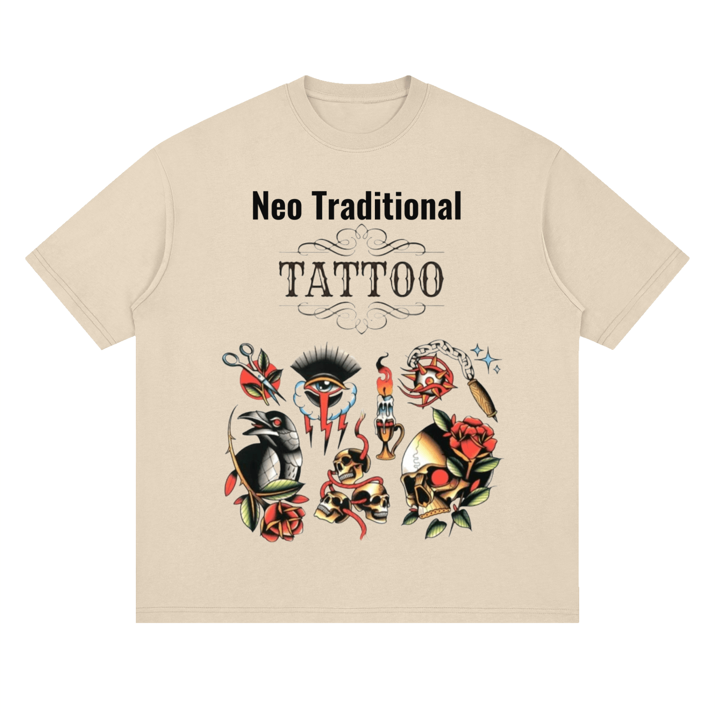 Neo Traditional Tattoo: Plug C.C. Streetwear Loose Drop Shoulder T-Shirt - Art by Seepengoose: The Plug Clothing Company
