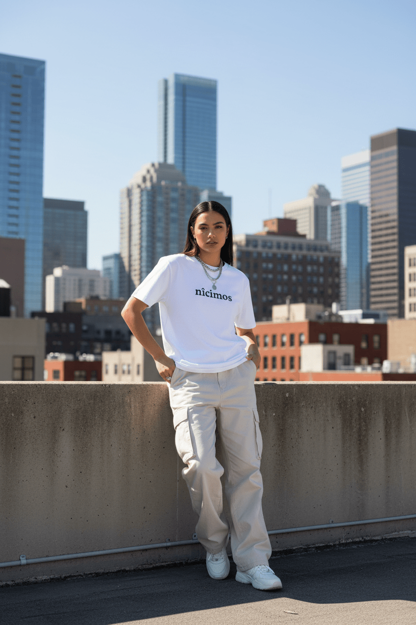 Nicimos Minimalist Graphic Tee — Gothic Script White T‑Shirt - Art by Seepengoose: The Plug Clothing Company