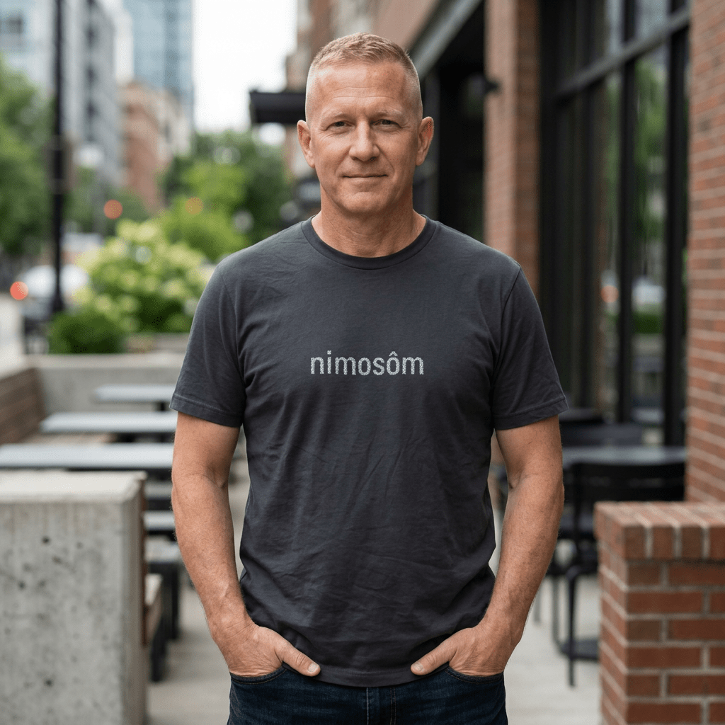 Nimosôm Cree Script Tee — Black Graphic Short Sleeve Shirt - Art by Seepengoose: The Plug Clothing Company