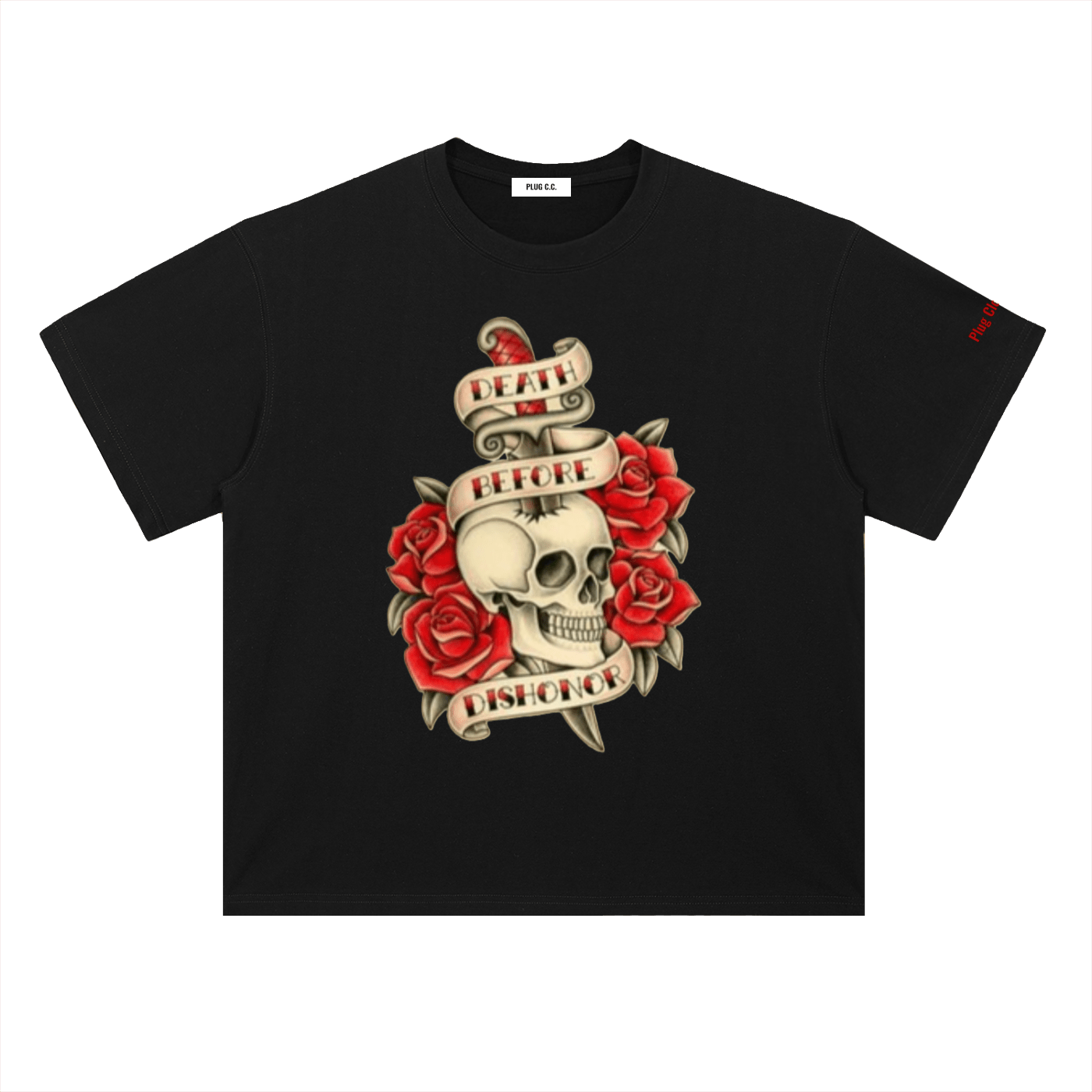 Plug Clothing Company Death Before Dishonor: Heavyweight Drop Shoulder Cotton T-Shirt - Art by Seepengoose: The Plug Clothing Company