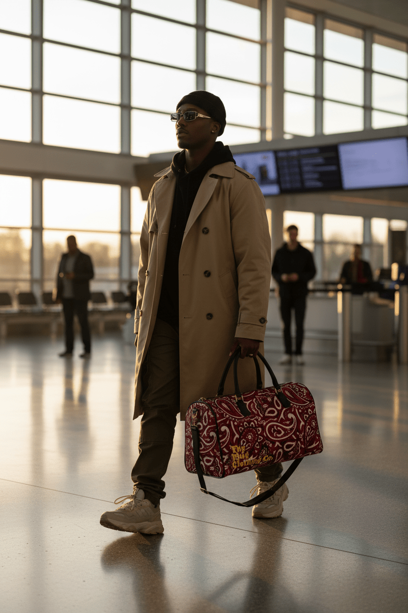 Red Bandana Duffle with ‘The Plug Clothing Co’ Accent - Art by Seepengoose: The Plug Clothing Company