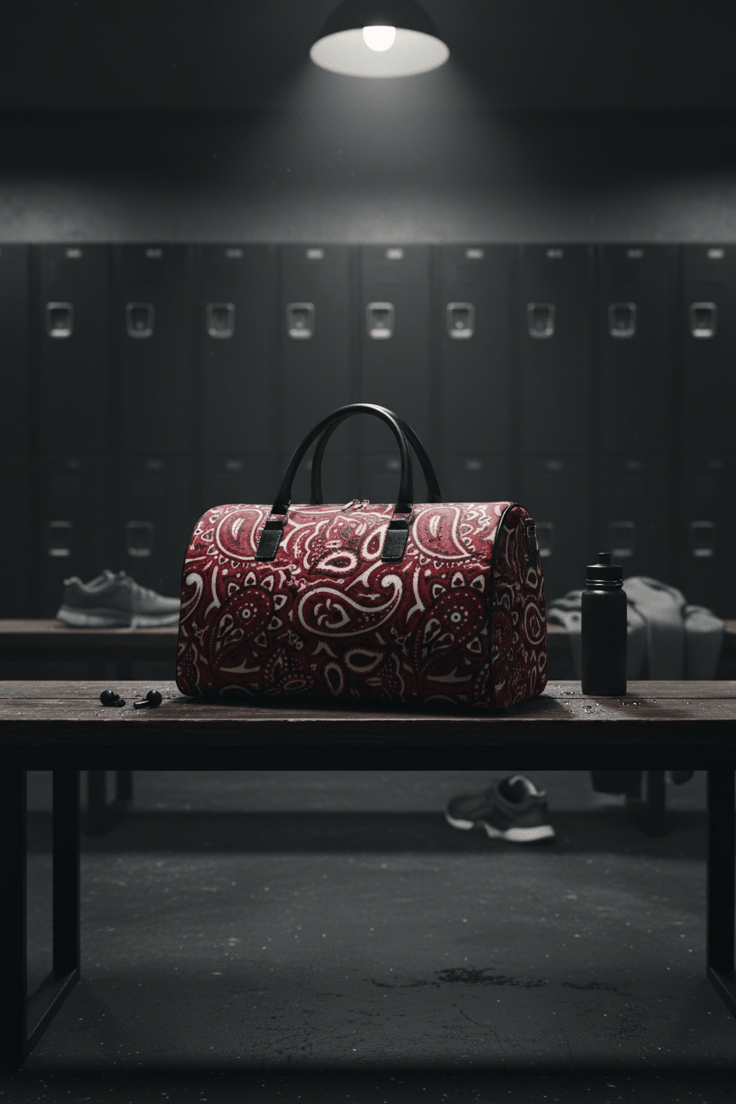 Red Bandana Duffle with ‘The Plug Clothing Co’ Accent - Art by Seepengoose: The Plug Clothing Company