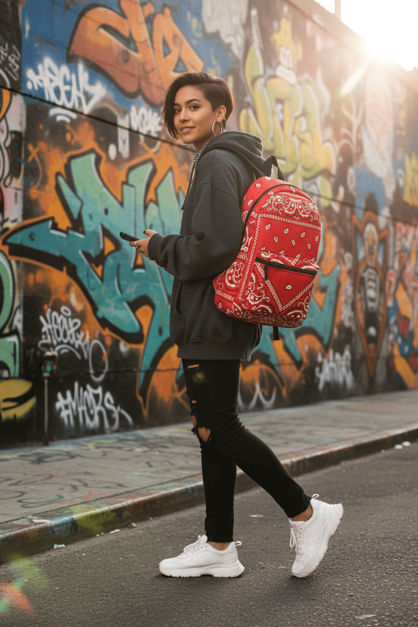 Red Bandana Pattern Backpack – Paisley Print Daypack - Art by Seepengoose: The Plug Clothing Company