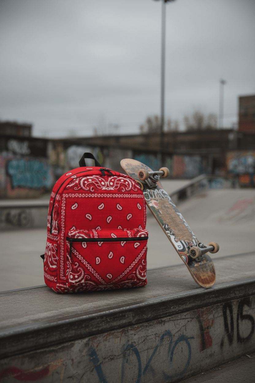 Red Bandana Pattern Backpack – Paisley Print Daypack - Art by Seepengoose: The Plug Clothing Company