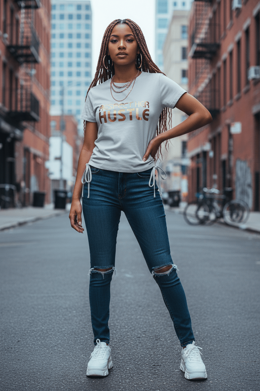 Respect Her Hustle: She's The Plug Essential Drawstring T-Shirt - Art by Seepengoose: The Plug Clothing Company