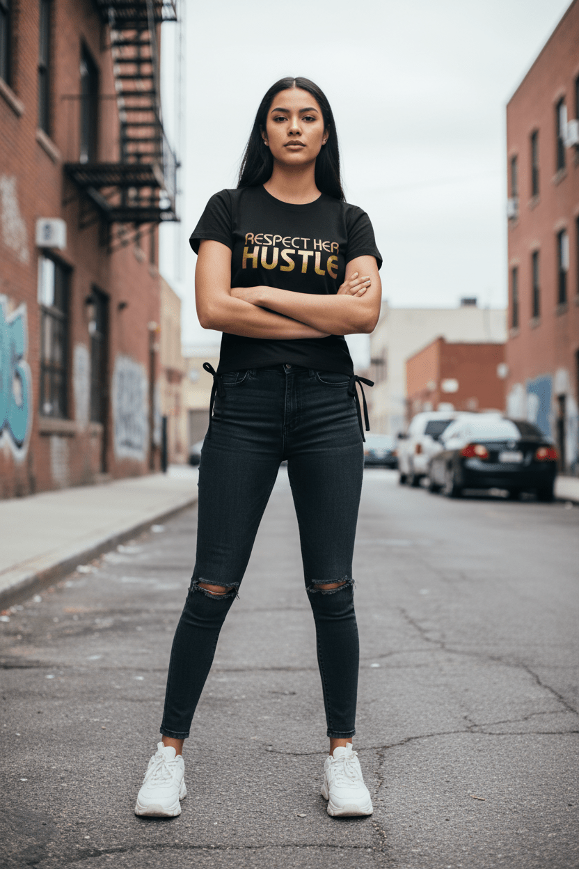 Respect Her Hustle: She's The Plug Essential Drawstring T-Shirt - Art by Seepengoose: The Plug Clothing Company
