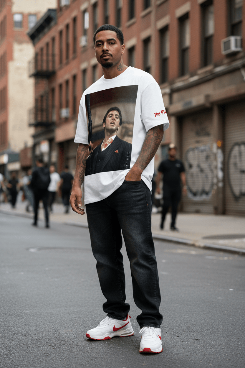 Scarface: Last Shootout Heavyweight Cotton T-Shirt - Art by Seepengoose: The Plug Clothing Company